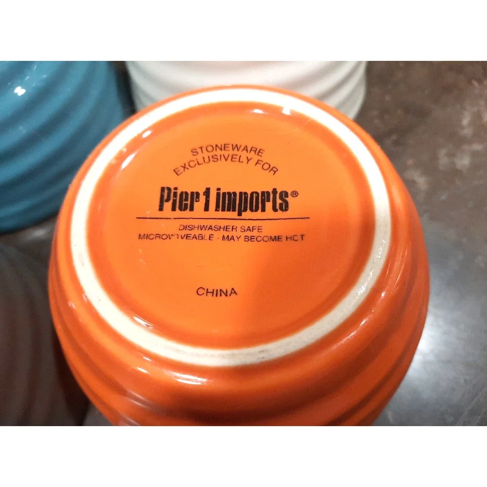 Pier 1 Imports Stoneware Bowls Set 4 Multicolor Ribbed Snack Dessert Condiment